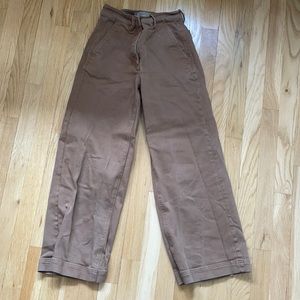 Everlane camel denim wide leg cropped jeans